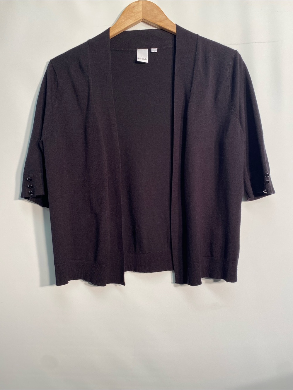 Open-Front Cropped Short-Sleeve Cardigan in Black by Pria